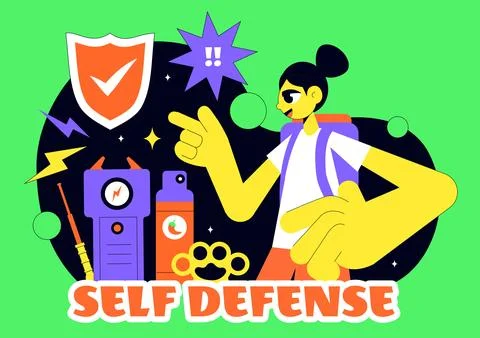 Self Defense Vector Illustration Featuring Various Types of Protective Equi.. Stock Illustration