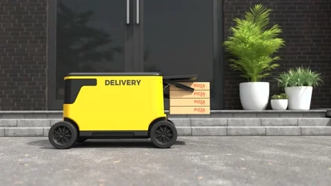 Self-delivery, Pizza Delivery Robot Stock Footage 234982907