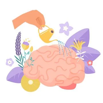 Self development and personal growth, , hand watering human brain to grow Stock Illustration