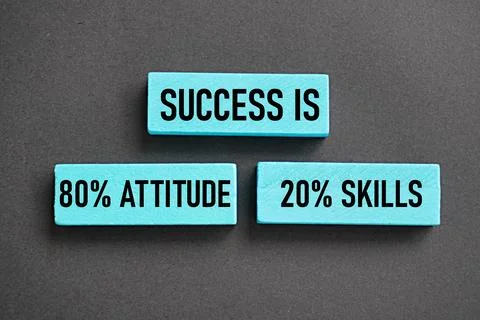 Self-development concept. Printed wood block success is 80 attitude 20 skills Stockfoto's