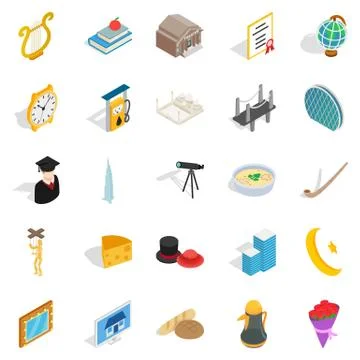 Self development icons set, isometric style Stock Illustration