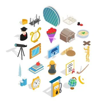 Self development icons set, isometric style Stock Illustration