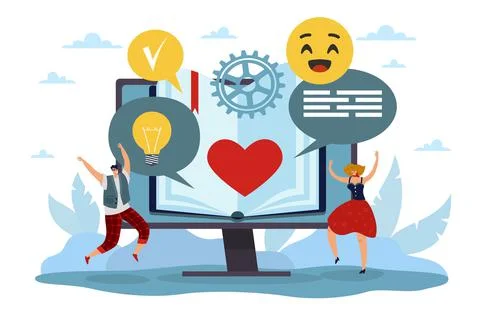 Self development, personal growth and mastery skills. Huge computer screen with Illustrazione stock