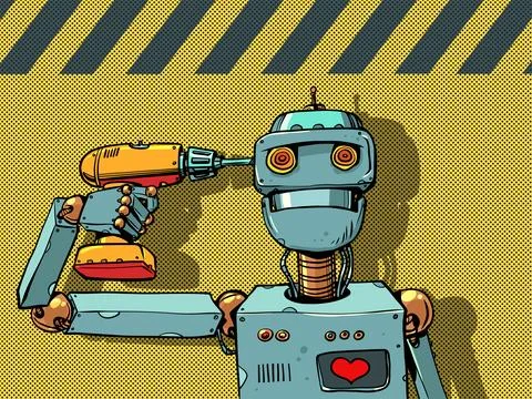 Self-development of robots and their systems. Harm of artificial intelligence to Illustrazione stock
