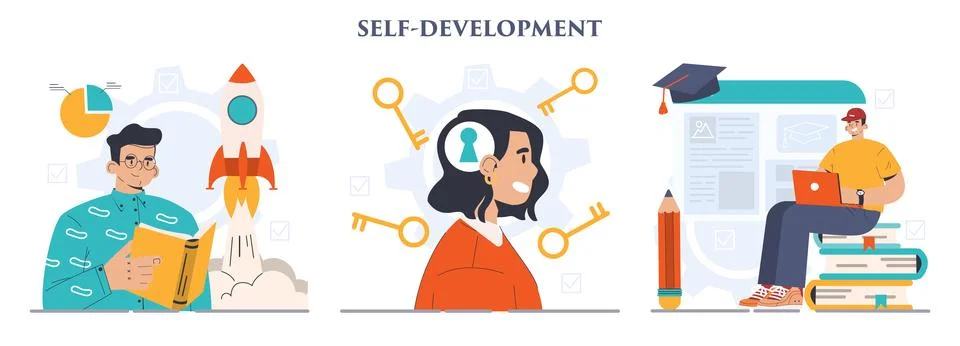 Self-development set. Increasing of business or professional competencies Illustrazione stock