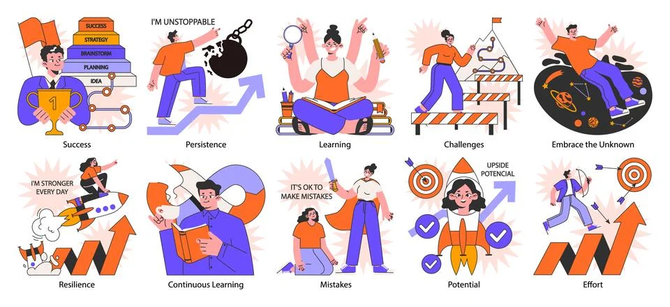 Self-development set. Increasing of individual or professional competencies Illustrazione stock