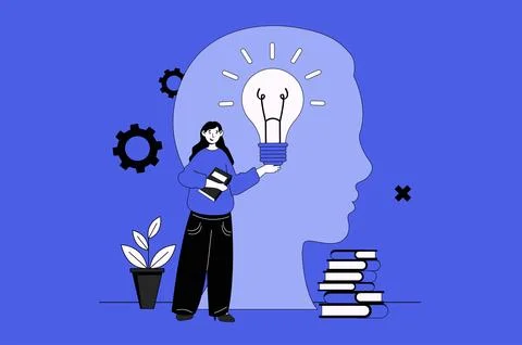 Self development web concept with character scene in flat design. People impr Stock Illustration