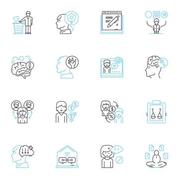 Self-discipline linear icons set. Focus, Commitment, Willpower, Determination Stock Illustration