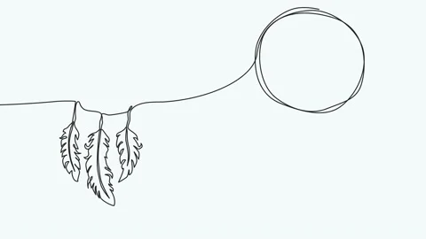 Self draw continuous line dream catcher animation 4k mystery symbol Stock Footage 233703348