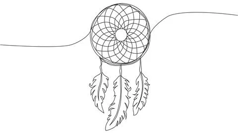 Self draw continuous line dream catcher mystery symbol Stock Illustration