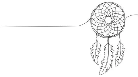 Self draw continuous line dream catcher mystery symbol Stock Illustration