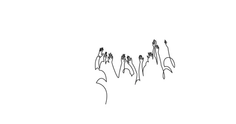 Self drawing animation of Cheerful crowd cheering illustration. Hands up. Group Stock Footage 164408582