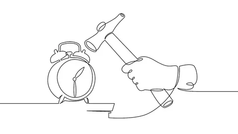 Self drawing animation of continuous  alarm clock  hammer Stock Footage 99672601