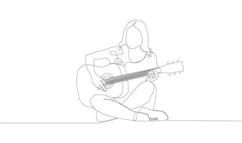 Self-drawing animation of continuous drawing of one line of a girl playing an Illustrazione stock