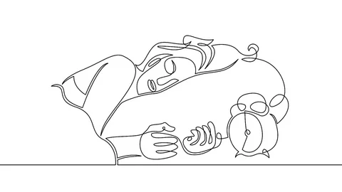 Self drawing animation continuous drawn a single line girl sleeping in bed, a Video stock 99672595