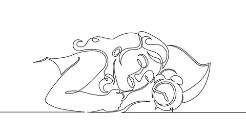 Self drawing animation continuous drawn a single line girl sleeping in bed, a Video stock 99672596
