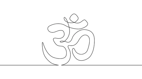 Self drawing animation of Continuous drawn one line of Pranava Stock Footage 99672613