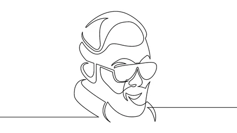 Self drawing animation Continuous line of man hipster portrait Video stock 99672602