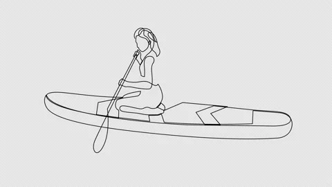 Self drawing animation of continuous line drawing woman on paddle board Stock Footage 204711361