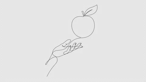 Self drawing animation of continuous line hand holding apple fruit. Stock Footage 244631805