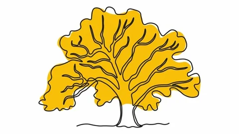 Self drawing animation continuous line draw, logo, abstract sprawling oak yellow 库存影片 273130551