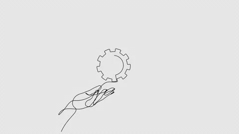 Self drawing animation of continuous line one hand passing a gear to another Stock Footage 329558597
