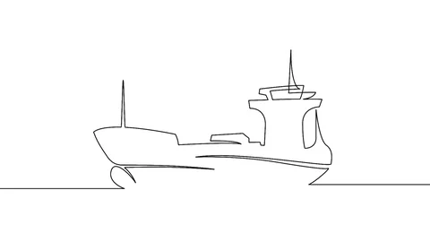 Self drawing animation of Continuous one drawn line cargo ship silhouette Stock Footage 99672628