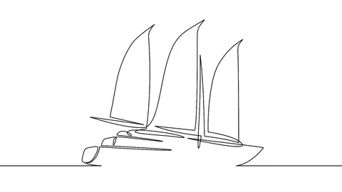 Self drawing animation of Continuous one line drawing of sailboat yacht moder Stock Footage 99672631