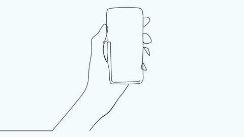 Self drawing animation of continuous one line hands holding smartphone. Stock Footage 233703384