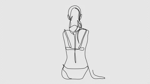 Self drawing animation of continuous one line woman in underwear or swimsuit Stock Footage 303886320