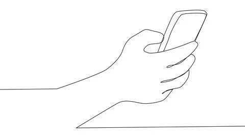 Self drawing animation of continuous one line hands holding smartphone. Stock Illustration