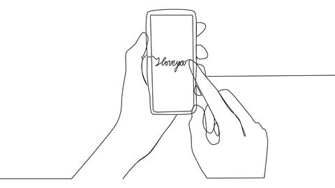 Self drawing animation of continuous one line hands holding smartphone. Illustration
