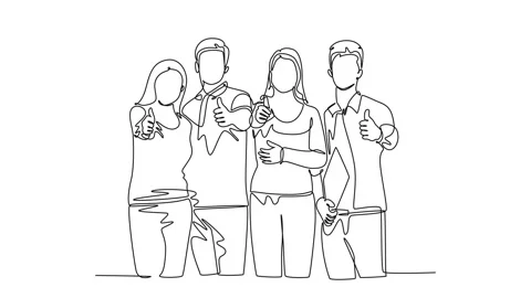 Self drawing animation group of happy college student giving thumbs up gest.. Video stock 250904130