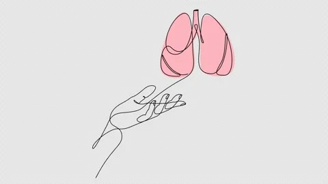 Self drawing animation of hand holding lung drawn by continuous one line. Stock Footage 305245333