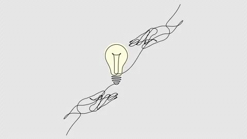 Self drawing animation of line one hand passing a light bulb to another hand. Stock Footage 331789826