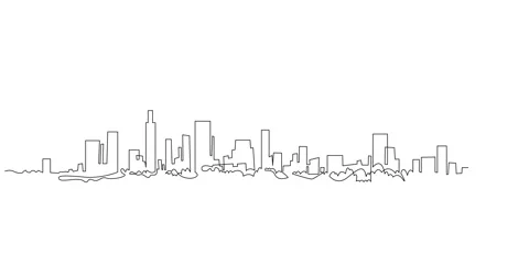Self drawing animation of Modern cityscape continuous one line drawing Stock Footage 164408610
