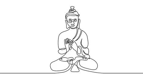Self drawing animation of One continuous line drawn Buddha Stock Footage 99672607