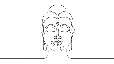 Self drawing animation of One continuous line drawn Buddha  face. Video stock 99672609