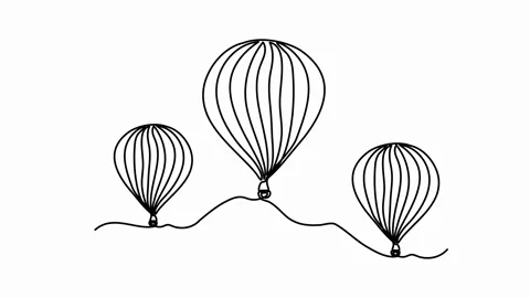 Self drawing animation with one continuous line draw, three hot air balloon Stock Footage 260533665