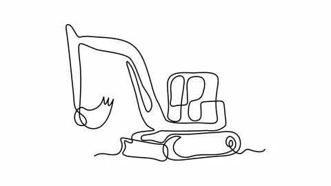 Self drawing animation with one continuous line draw, logo,abstract Excavator Video stock 273681415