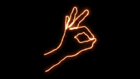 Self drawing animation with one continuous line draw, logo, fiery hand shows OK Stock Footage 274388246