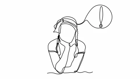 Self drawing animation one continuous line draw, logo, Abstract girl thinks Stock Footage 274705661