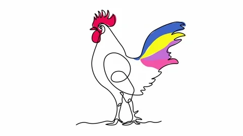 Self drawing animation one continuous line draw, logo,abstract Cock,rooster Stock Footage 274705668