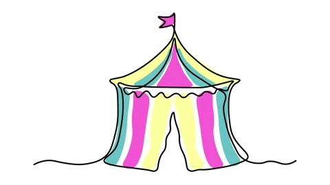 Self drawing animation one continuous line draw, logo, Abstract circus tent Stock Footage 275145499