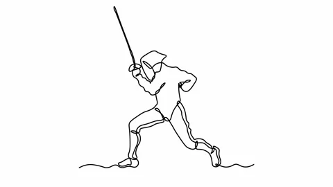 Self drawing animation one continuous line draw,logo, duel, Abstract swordsman Stock Footage 275145501