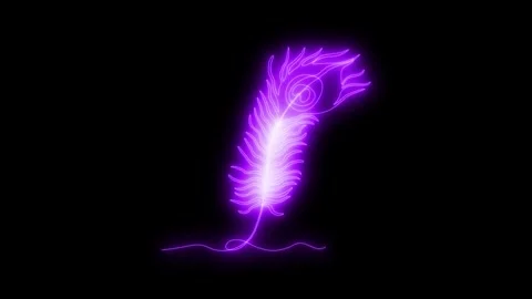 Self drawing animation one continuous line draw, logo, peacock feather,neon Video stock 275328219