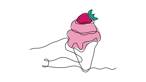 Self drawing animation one continuous line draw, logo,abstract hand ice cream Stock Footage 276596584