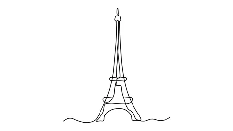 Self drawing animation one continuous line draw, logo,  Eiffel Tower,Paris Stock Footage 277196761