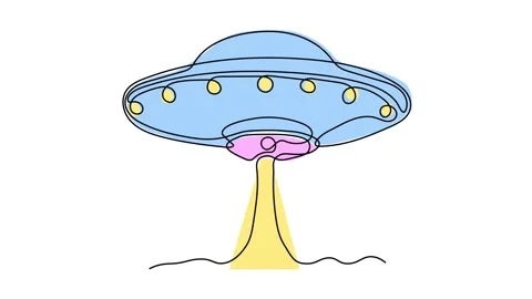 Self drawing animation one continuous line draw, logo, Abstract UFO saucer Stock Footage 277196773