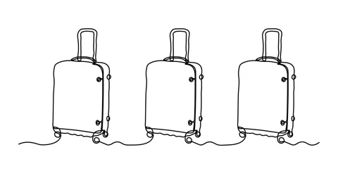 Self drawing animation one continuous line draw, logo, abstract suitcase wheels Stock Footage 277196781